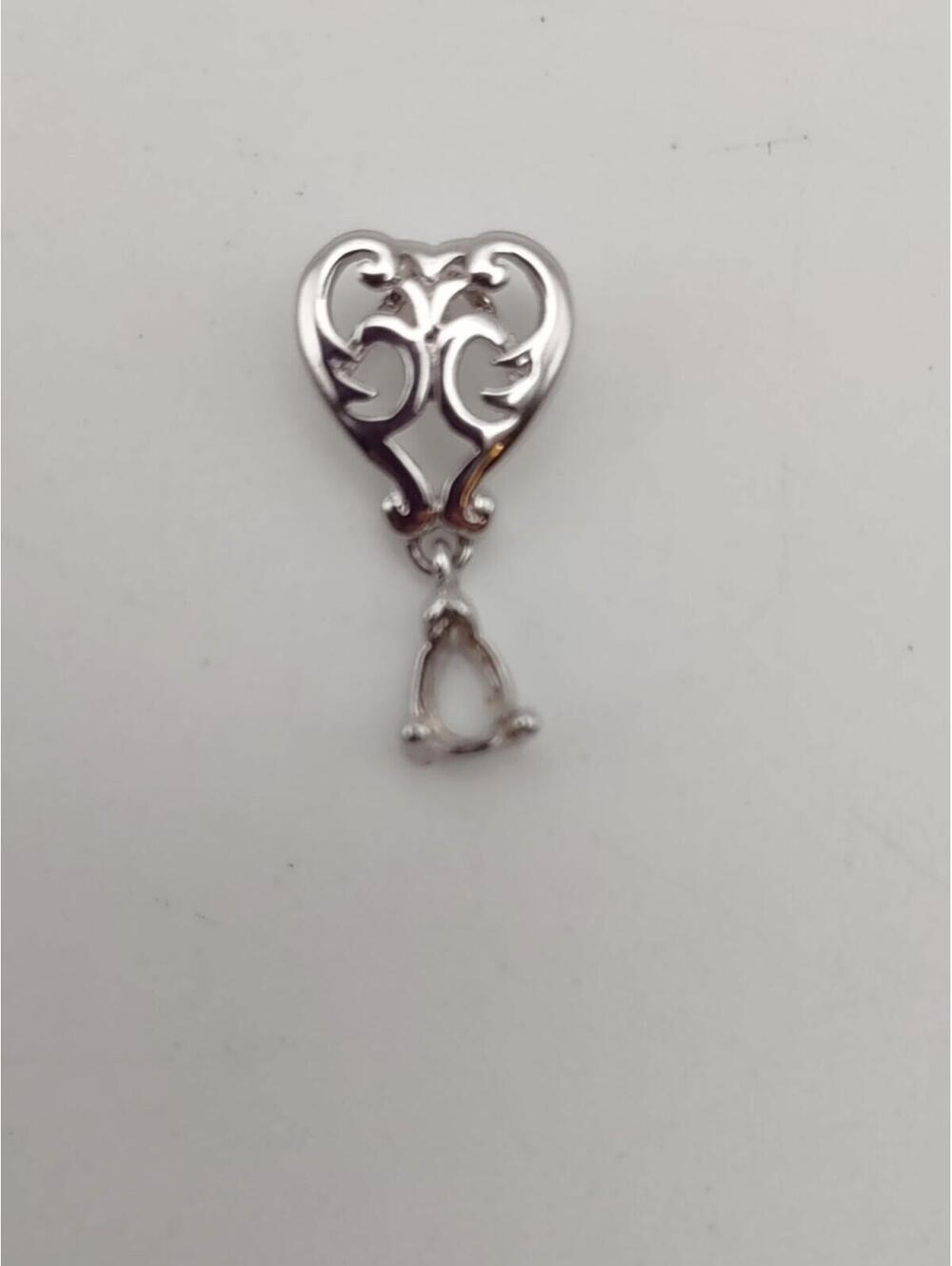 Sterling Scroll Heart Pendant Mount Pear Shape Stone 925